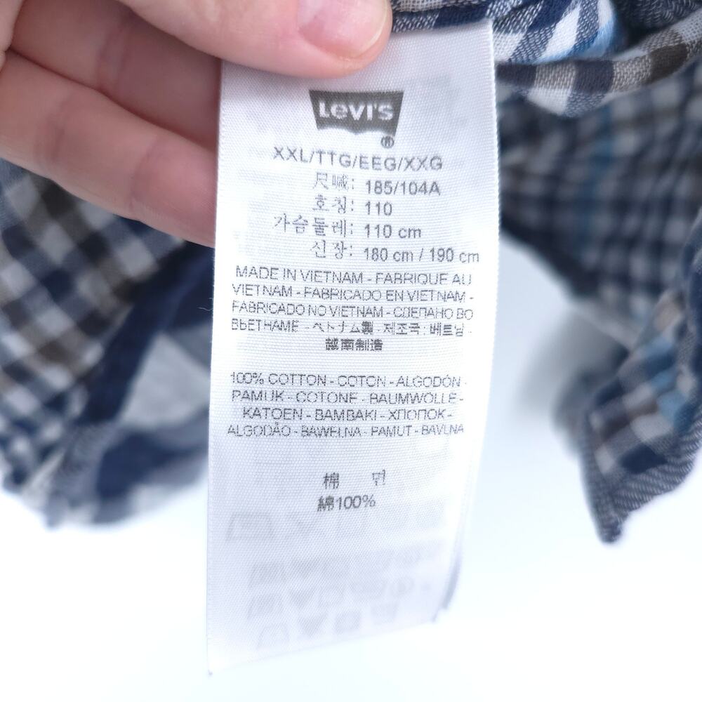 Levis Men Standard Fit Blue Check Plaid Lined Collard Button Up Longsleeve XXL - Picture 6 of 11